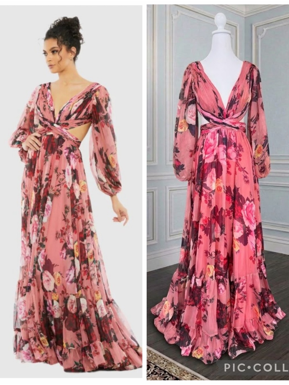 NWT MAC DUGGAL 67946 FLORAL Ruffles Maxi Chiffon Gown sz 2 Wedding guest Garden